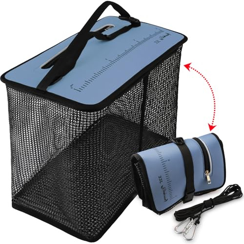 Dovesun Floating Fishing Basket, Collapsible Fish Basket Portable Fishing Net Quick-Drying Rubber Coated Fishing Bait Storage Cage 10 Gallons