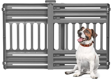 Iris Ohyama, Barrière de sécurité pour Chien, Barrière d'Escalier L61 x H64 cm, Extensible jusqu'à 1m, Fixation par Pressions sans perçage, Couloir, Cuisine, PBR-600, Plastique(PP) Gris