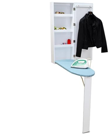 Wall Mounted Fold Out Wood Ironing Board Cabinet, Maximum Space Reduction Smart Hideaway Cabinet with Large Storage Wooden Base Basket,White