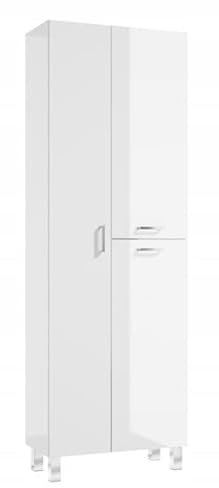 .Deftrans Domodomo MEA - Armario de pie con estante para fregonas, 179 cm, armario de baño, armario de almacenamiento, color blanco brillante, armario de pie con estante para fregonas