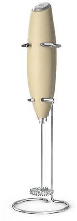Mousseur à lait - Mousseur à lait - Mousseur à lait - Bâton mélangeur électrique portable - Fonctionne avec piles - Agitateur électrique - Bâton mélangeur à café (support beige)