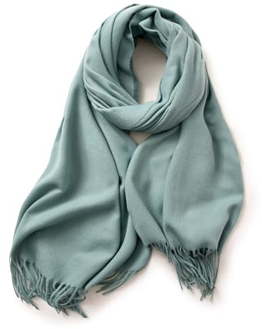 KARMA.DIEM Bufanda XXL Mujer y Hombre - Tacto Cachemira y Lana Merino Super Suave - Pashmina Grande 180x65cm para Invierno - Chal Elegante, Estola para Bodas y Fiestas (Azul pastel)