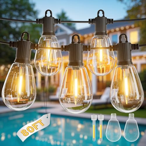 ZOTOYI 80FT IP65 Catena Luminosa Esterno LED - Luci da Esterno Giardino con 35+2 S14 Lampadine per Matrimoni e feste in giardino, Dehor di ristoranti/bar, ​Decorazioni per Piante e Pergolati