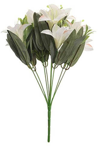 PRETYZOOM Bouquet de lys Lotus Mini de Plein air Plantes décoration esthétique de la pièce Fausse Fleur Bouquet mariée Decoration Fleur Accessoire simulé lys décoratif Habit en Soie Blanche