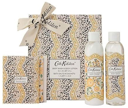Cath Kidston Body Wash and Lotion 200ml, Relaxing Bath Salts 3x 20g, Beauty Bathing Gift Box, Shea Butter, Orange Blossom Scent, Travel Size, Vegan and Cruelty Friendly, Gift For Her