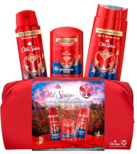 Old Spice Tomorrowland Geschenkset in Sonderedition mit Kulturtasche, Deostick, Deospray und Duschgel, 24-7 Frischhh bei täglicher Anwendung