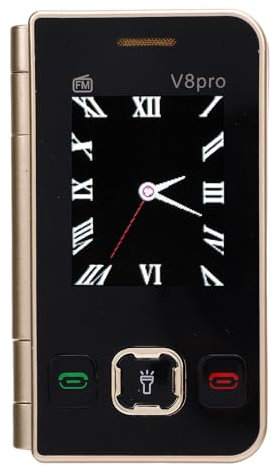 Elprico Téléphone Flip 2G pour Les Seniors, Téléphone Portable avec Double écran, Gros Boutons, Double Carte en Double Carte, Lampe de Poche LED, Vibration Rapide, Radio FM, (Gold)