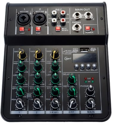 Hoite 4-kanals DJ mixerljud, för datormikrofonspelare mixer ljud för Live Studio Scene