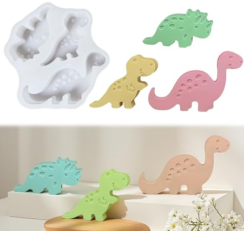 LUMOOM 3 stampi in silicone per colata con dinosauri, stampi in silicone 3D, per fai da te, per lavori di bricolage, Halloween, Natale (dinosauri)