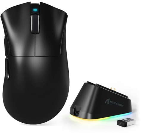 MAMBASNAKE x Attack Shark V3PRO Kabellose Gaming-Maus mit Magnetischer Ladestation, PAW3311-Sensor, BT/2,4 GHz/USB-C, 62g Leicht, 500 mAh Akku, 25,000 DPI Lightspeed Gamer Office- für PC/Mac–Schwarz
