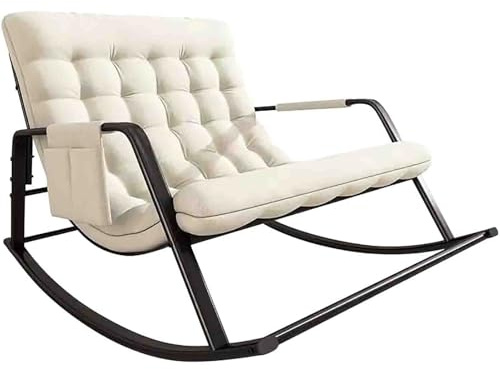 KAHDBOY Double Rocking Chair, Lounge Chair with High Backrest Removable Seat Pad Floor Gaming Chair for Home Decoration Apartment(White)