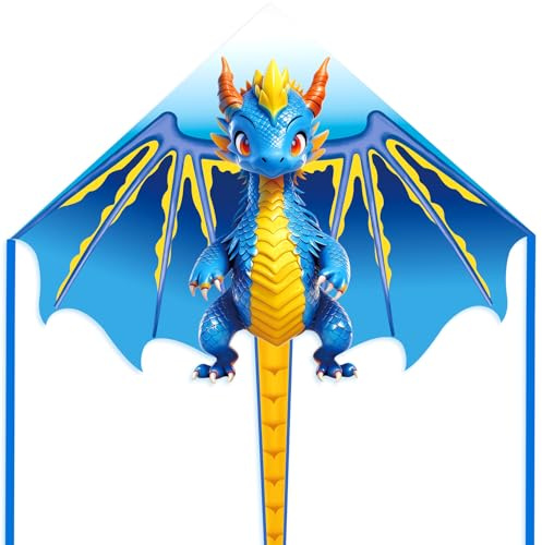 Cartoon Dragon Kite for Kids Ages 4-12, Easy to Fly for Beginners | Flying Hoofer Beach Kites with 300ft String, High Quality Great Kite for Boys and Girls