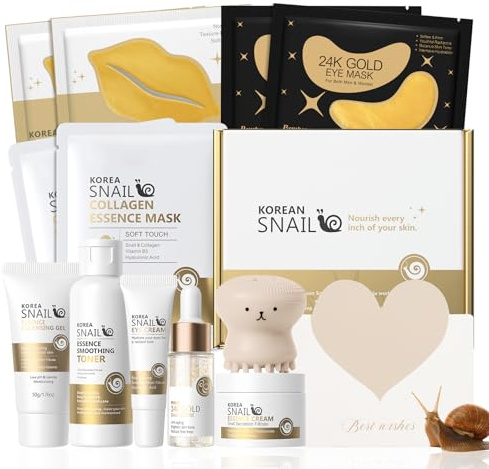 BeauBase Korea Snail Skincare Set, 12 piezas Kit de Cuidado Facial Mujer
