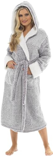 KATE MORGAN Ladies Dressing Gown Fluffy Super Soft Hooded Bathrobe for Women Plush Fleece Perfect Loungewear Long Robe | Gifts for Women S Purple