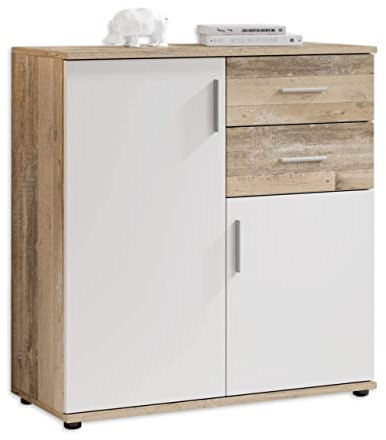 Bobby Kommode in Old Style Optik, Weiß - Modernes Sideboard mit viel Stauraum für Ihren Wohnbereich - 80 x 82 x 35 cm (B/H/T)
