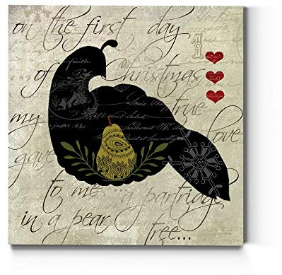 Renditions Gallery Twelve Days of Christmas Wall Art, Partridge in a Pear Tree, Cute Winter Artwork, Holiday Decor, Premium Gallery Wrapped Canvas, Ready to Hang, 10 in H x 10 in W, Made in America