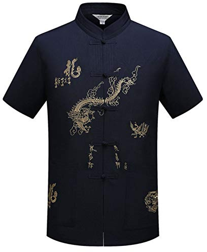 Hombres Chino Tradicional Manga Larga/Manga Corta Collar del Soporte Traje Tang con Dragón Diseño Tai Chi Camisa Kung Fu Uniforme Ropa de Entrenamiento