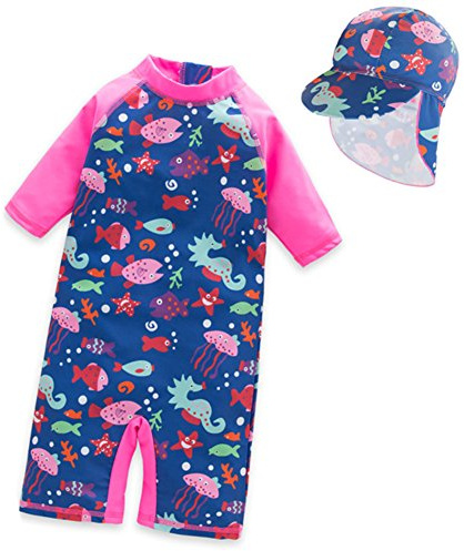 Tyidalin Traje de Baño Bañador Niña una Pieza Protección UV Solar para Deportes Acuáticos Natación Surf y Gorra, Rosa, 92-98(Étiqueter 4)