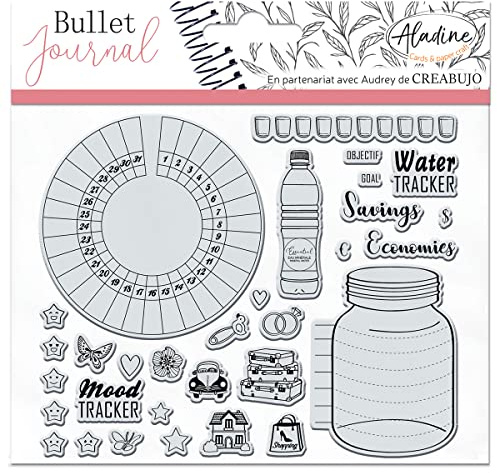Aladine - Stampo Bullet Clear TRACKERS 1 - Planche de Tampons en Mousse, Empreinte Silicone - Idéal pour Bullet Journal, Scrapbooking, Carnets - Loisirs Créatifs DIY 3963 Noir