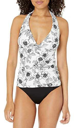 Tommy Hilfiger Halter Top Parte Superiore di Costume Tankini, Fiore Bianco, M Donna