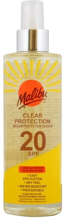 Malibu Sun, SPF 20, Clear Protection Spray, Medium Protection, Water Resistant, 250ml