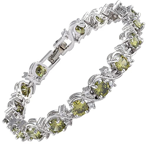 RIZILIA BLOSSOM Tennisarmband för Kvinnor - 18K Vitguldpläterad, Rundslipad Flerfärgad Cubic Zirconia, 18 cm, Elegant Födelsedagssten Armband till Bröllop & Presenter