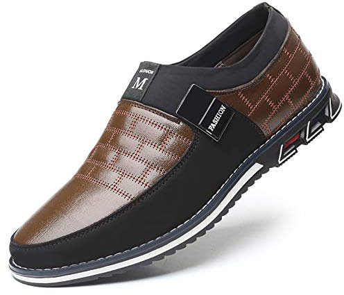 COSIDRAM Herren Schuhe Business Freizeitschuhe Klassische Mokassins Atmungsaktiver Komfort Wanderschuhe Fahrschuhe Flache Slipper Braun 43