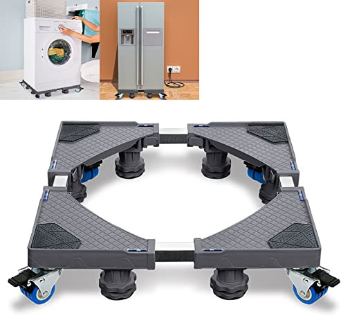 XMTECH Verstellbare Waschmaschine Sockel, Waschmaschinen Untergestell Unterschrank Beweglich Sockel für Kühlschrank, Trockner & Waschmaschine, （45-75cm）- 8 Füße und 4 Räder, Gray