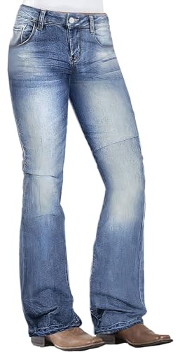 Flamingals Straight Leg Jeans for Women Low Rise Flamingo Stretch Jeans Skinny Wide Leg Denim Pants Mid Blue L