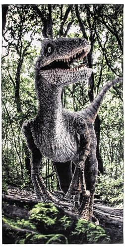 TAMEOLIE Handtuch Dino Kinder 100% Baumwolle Badetuch Oeko-Tex Standard schnelltrocknend Jungen Mädchen 70x140 Badetücher Strandtuch Strandhandtuch Kinder groß Dinosaurier Velociraptor