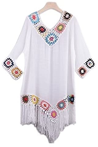 Bikini Cover Up Bikini Bianco Copricostume con Frange Abito da Spiaggia Sexy a Tunica Cava da Donna Costume da Bagno Estivo Abbigliamento da Spiaggia Copricostume Donna (Color : White, Size : One Si
