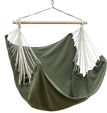 AMANKA XL Hängesessel Grün 155x125 cm belastbar bis 150kg – Indoor & Outdoor Hängestuhl aus Baumwolle – Stabiler Hängesitz für 2 Personen mit Spreizstab - Sessel für Garten und Balkon
