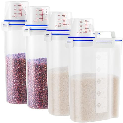 HNNJCK 4er Set Küche Müsli Aufbewahrung Behälter, Luftdichte Aufbewahrungsbox für Waschpulver Mehl Hundefutter Waschmittel, Cereal Müslidose Dispenser Container Vorratsdosen Schüttdosen