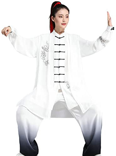 Samnuerly Tai-Chi-Kleidung für Herren und Damen, Kampfsportanzug, Kung-Fu-Uniform, Morgenübung, Performance-Trainingsanzug, chinesischer Stil, Meditation, Weiß-Groß (Weiß 3XL)