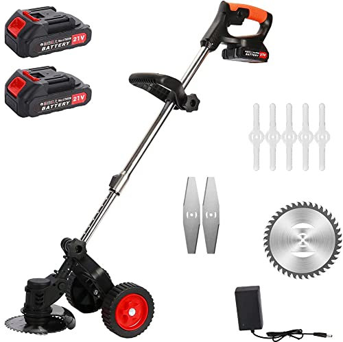 Cortacésped rotativo eléctrico, cortacésped con Ruedas de Empuje Manual, cortadora y bordeadora de césped eléctrica, cortadora de césped inalámbrica 3 en 1 con Asistencia de Doble Rueda y Pantalla d