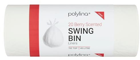 Polylina - Swing Bin Liners, 45 Litre, 20 Berry Scented Tie Top White Bin Bags, Kitchen Waste & Large Indoor Bins