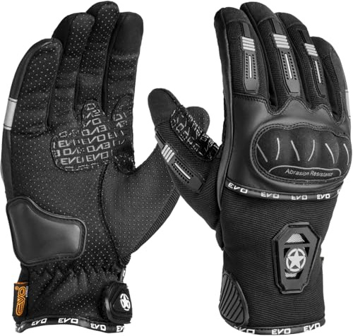 EVO Fitness Motorbike Gloves for summer, Touchscreen Motorcycle Gloves, Hard Knuckle Protection and Faux Leather, Breathable Design for Men & Women, Ideal for Riding (Black, M)