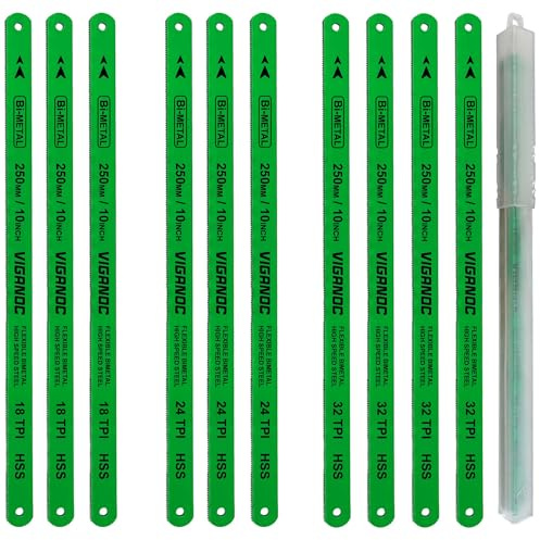 Viganoc 10 Hacksaw Replacement Blades Set, Bi-Metal High Speed Steel Hack Saw Blade Sets - 18T - 24T - 32T HSS Saw Blades, 10 Pack