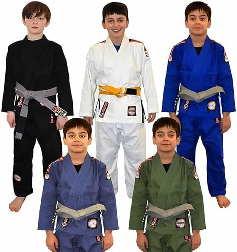 MAR INTERNATIONAL BJJ Gi for Kids, Child, Boys, Girls, Unisex, Brazilian Jiu Jitsu Gi with Free White BJJ Belt, Uniform Kimonos 350-GSM, Sweat-Wihine Washable, IBJJF Compliant-60B-White-M2