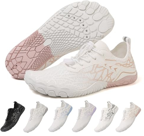 ZEPYFXIT Barefoot Shoes Women Men Water Shoes Quick Drying Bathing Shoes Swimming Shoes Surf Shoes Aqua Shoes Non-Slip Fitness Shoes Beach Shoes Toe Shoes, white pink, 4 UK