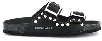 GRÜNLAND il benessere è naturale Ciabatte doppia fascia in pelle (nero, Sistema Taglie Calzature EU, Adulto, Donna, Numero, Media, 38)