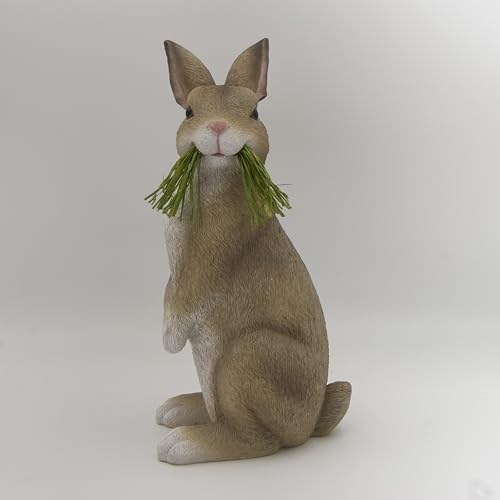Roman, 13.5 Bunny with Grass Figurine, Standing Easter Bunny Decoration, Spring Garden or Indoor Decor, Neutral Farmhouse Accent