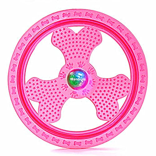 Wandrola Flying Disc Dog Sport Toy with Flashing LED Lights, Light Up Pet Disk for Ultimate Night Time Play, Pink