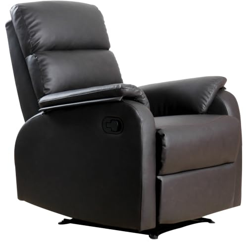 HOMCOM Sillón Relax Reclinable Manual hasta 160° 75x92x99 cm Marrón | Sillón Relax, Tapizado en PU, Reposapiés Retráctil, Acolchado Grueso, Butaca Reclinable, Para Salón, Dormitorio