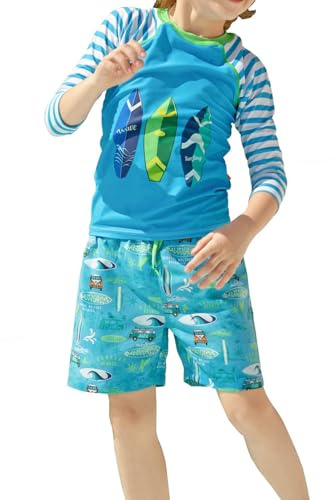 weVSwe Garçons Maillot De Bain Rash Guard Combinaison Enfant en Bas Âge Enfants À Manches Longues Deux Pièces Protection UV Maillot De Bain Maillot De Bain Planche De Surf 10 Ans