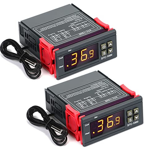 2 Controladores de Temperatura Digitales STC-3008 AC 110V-220V Termostato Centígrado Termostato de Calibración de Temperatura Digital General con Sensor 2 Salidas de Relé (STC-1000) (STC-1000)