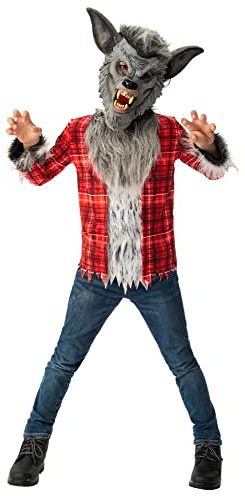 Bristol Novelty 3015507-8000 VARUOLF kostym, pojkar, flickor, grå, röd, ålder 7-8 år halloween