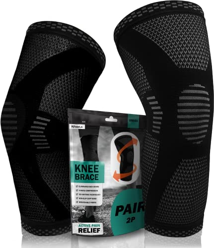 POWERLIX rodillera para mujeres y hombres (1 par), rodillera de compresión para artritis, dolor articular, lesión de ligamentos, desgarro de menisco, tendinitis, correr, Negro, L
