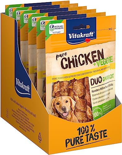 Vitakraft Pure Chicken Veggie, Hundeleckerli, Sticks mit Hühnchen und Karotte, Hunde Trainingsleckerli, ohne Zusatz von Zucker (9x 80g)
