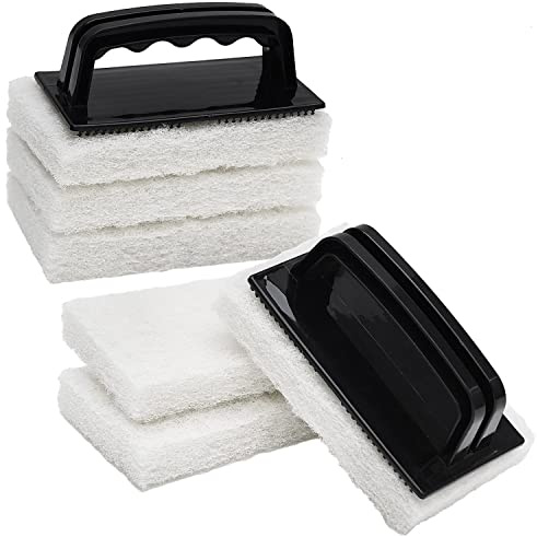 YoleShy Handled Scrubber Set, Non-Scratch Bathroom Scrubbing Pads, Bathtub Scrubber with Handle, Reusable Cleaning Sponge for Shower Tile, Bathtube, Sink, Spas Tubs & Swimming Pool Step